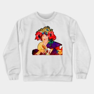 Spring girl with flowers in her hair in art nouveau Crewneck Sweatshirt